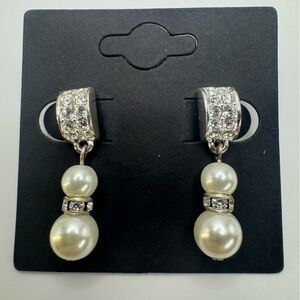 Carolee Vtg faux Pearl Drop Crystal Earrings